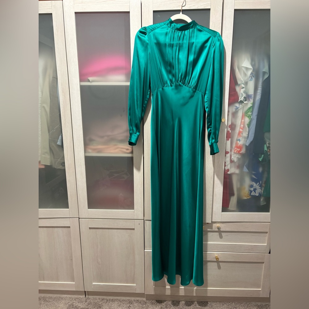 ASOS Emerald Green, Long Sleeve Satin Dress